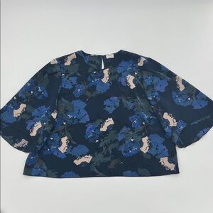 Floral Print Navy Blue Short Sleeve Blouse